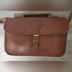 Rare Vintage 1950s Handcrafted Leather Hand/Crossbody Bag Mid-Century Era.